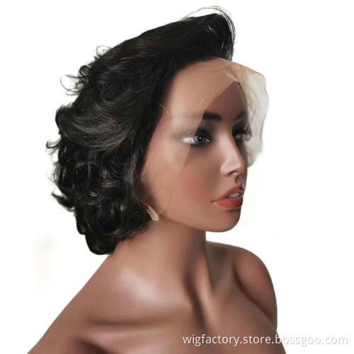 Hot selling short pixie cut wig, short curly wigs pre plucked unprocessed 8 inch ,remy short brazilian human hair lace front